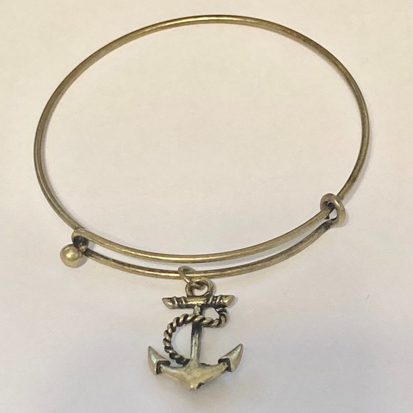 Nautical Anchor Charm Bracelet Beach Island Bangle Stackable Gold Brass Tone 8" - Picture 8 of 12